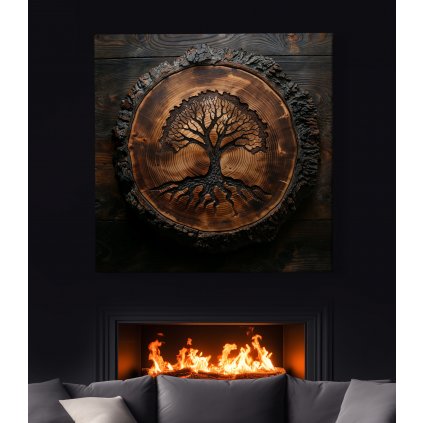 Strom života Triess, dřevo styl obraz na plátně černý krb