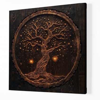 Strom života U dvou hvězd, dřevo styl ,Obraz na plátně perspektiva