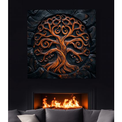 Strom života Ciriel, dřevo styl obraz na plátně černý krb