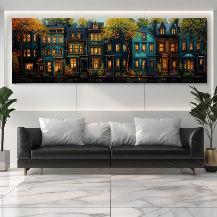 Victoria Street Eve Obraz na plátně černý gauč, bílá zeď se světelným rámem