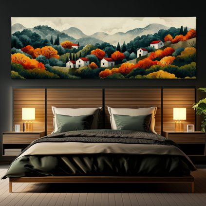 Rostetto skryté v kopcích Obraz na plátně černá zeď, postel, hranaté lampy
