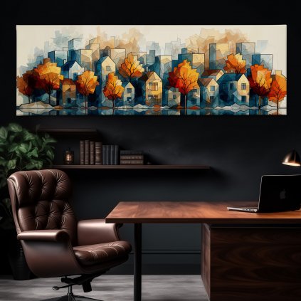 Podzimní město Erysey Obraz na plátně kancelář, tmavá zeď