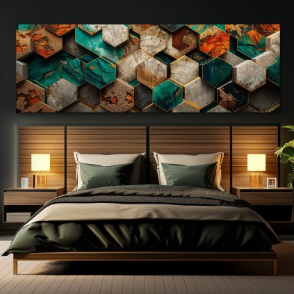 Smaragdové úly Obraz na plátně černá zeď, postel, hranaté lampy
