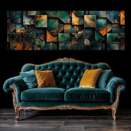 Smaragdové proudy oceánu Obraz na plátně zelený luxusní gauč, černá zeď