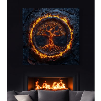 Strom života Gran Fuego obraz na plátně černý krb