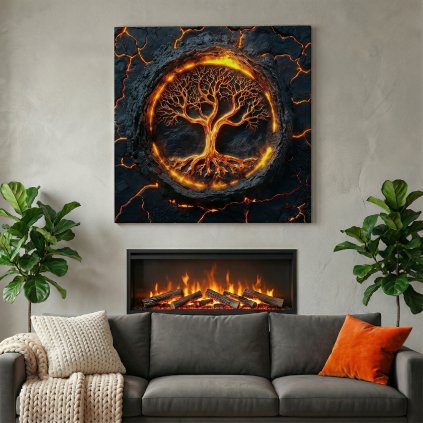 Strom života Lava Grande obraz na plátně krb a dvě kytky