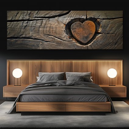 Srdce spojení, dřevo styl Obraz na plátně černá zeď, postel, kulaté lampy