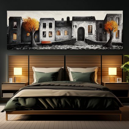Malé náměstí v El Tobar Obraz na plátně černá zeď, postel, hranaté lampy