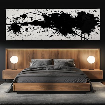 Kaňky spokojené Obraz na plátně černá zeď, postel, kulaté lampy