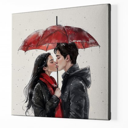Láska pod červeným deštníkem ,Obraz na plátně perspektiva