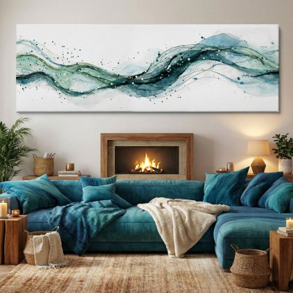 Tajemným proudem Obraz na plátně dřevo krb, modrý gauč