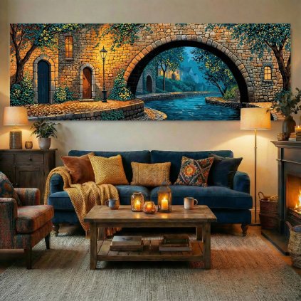 Burgundská noc nad řekou Obraz na plátně velký