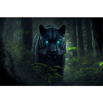 black panther whole body in the dark forest glowi 1