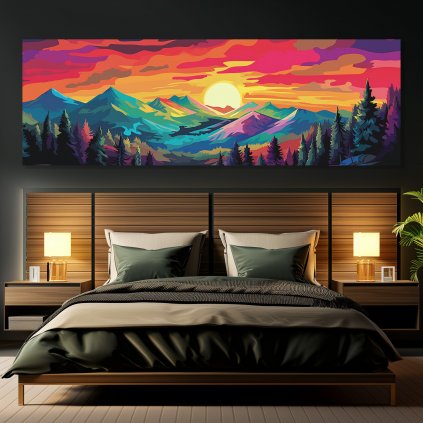 04 obraz na platne pop art panorama priroda zapad slunce lesy hory