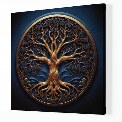 Zlato modrý strom života v kruhu ,Obraz na plátně perspektiva