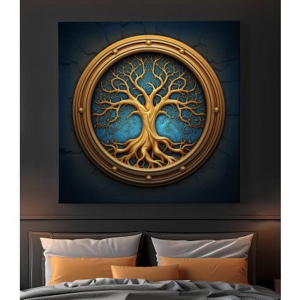 obraz na platne zlaty strom zivota v kruhu 3