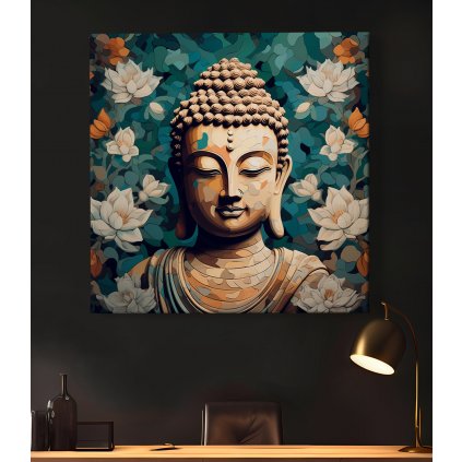 obraz na platne buddha budha hlava kvety 05