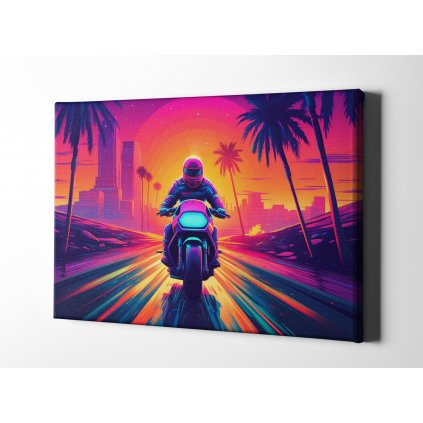 757 01 retrowave synthwave vaporwave motorka mesto obraz na platne