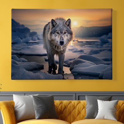 01 7651 vlk vlci jezero snih mraz zima slunce obraz na platne