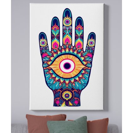 01 7669 hamsa barevna oko ruka fatimy hand symbol pet prstu obraz na platne