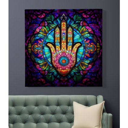 02 7672 hamsa mozaika barevna oko ruka fatima hand symbol pet prstu obraz na platne