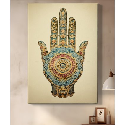 02 7675 hamsa vintage ruka fatimy hand symbol pet prstu obraz na platne