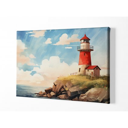 01 7954 majak lighthouse zapad slunce pobrezi more skala obraz na platne