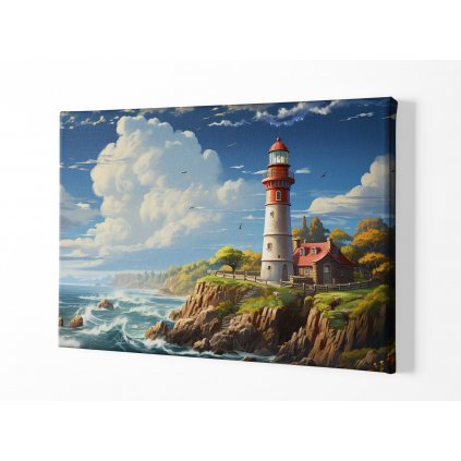 01 7963 majak lighthouse skala rackove trava more vlny obraz na platne