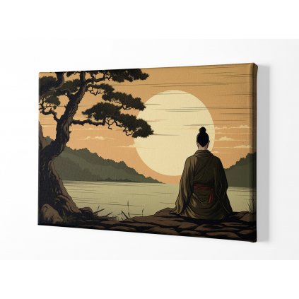 01 8122 meditace muz jezero tradicni japonsko cina obraz na platne