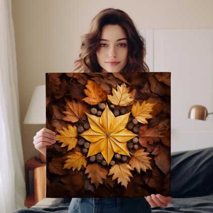 03 8307 mandala podzim listy listi kruh listnaty zlute hnede obraz na platne