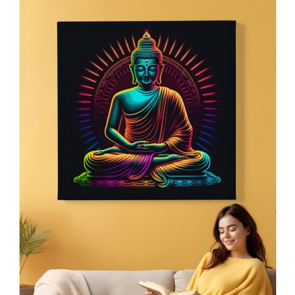 01 8376 barevny neonovy moderni buddha budha socha obraz na platne