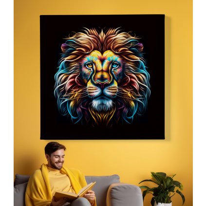 02 8403 barevny zarivy lev hlava lva hriva sila energie majestatnost obraz na platne