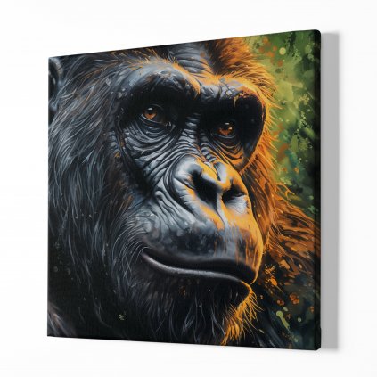 Obraz na plátně Gorila, Moudrý pohled krále, Makro portrét, Králové divočiny 8433 01 Obraz na plátně samotný na bílé zdi náhled