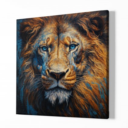 Lev, portrét modrozlatý pohled, Králové divočiny 8520 01 Obraz na plátně samotný na bílé zdi náhled