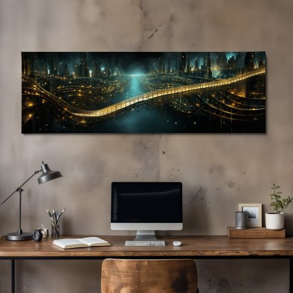 Obraz na plátně Futuristické město Přemostění času industriální home office 2