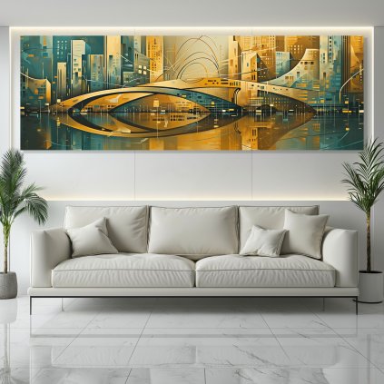 01 moderni mesto velkomesto most art deco abstrakce zlate obraz na platne