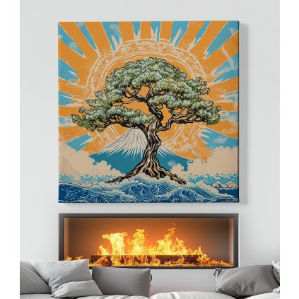 01 obraz na platne strom zivota japonsko slunce fuji hora minimalismus