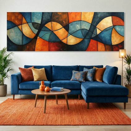 Obraz na plátně symbiotické rytmy, modrý gauč