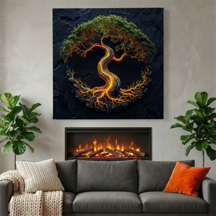 obraz na plátně krb, dvě kytky