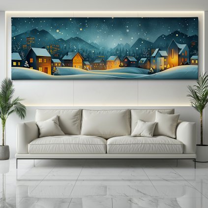Chladný večer v Aspenu Obraz na plátně bílý gauč, bílá zeď se světelným rámem