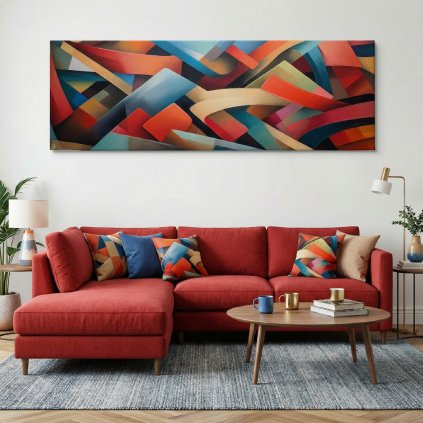 Kubistická rapsodie Obraz na plátně červený gauč