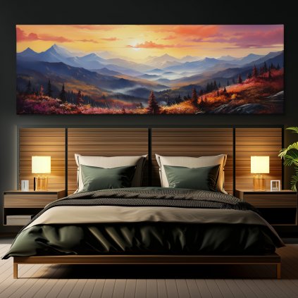 Magická podzimní krajina s mlhavým údolím Obraz na plátně černá zeď, postel, hranaté lampy