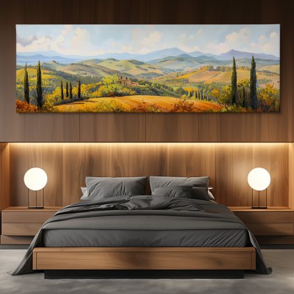 Krásné léto v Andalúsii Obraz na plátně dřevěná zeď, postel, kulaté lampy