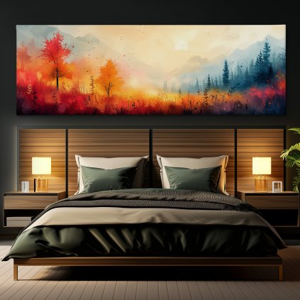 Tam kde se lesy setkají Obraz na plátně černá zeď, postel, hranaté lampy