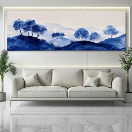 Toulat se po horizontu Obraz na plátně bílý gauč, bílá zeď se světelným rámem