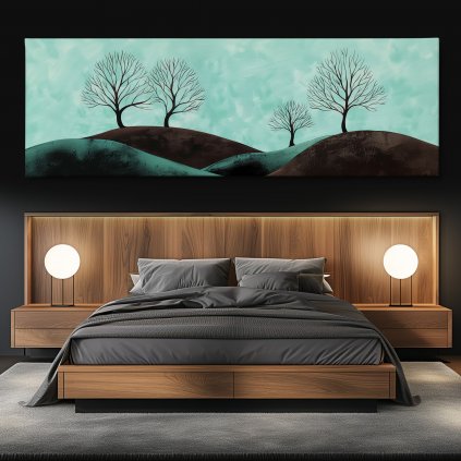 Se zimou na obzoru Obraz na plátně černá zeď, postel, kulaté lampy