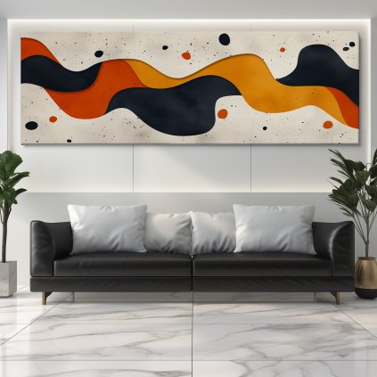Laskavé zvlnění Obraz na plátně černý gauč, bílá zeď se světelným rámem