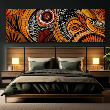 Zemité Odlesky Obraz na plátně černá zeď, postel, hranaté lampy