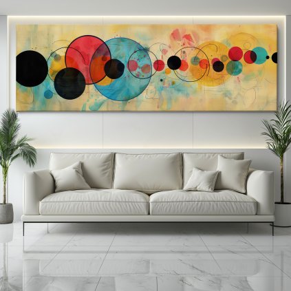 Interazione dei pianeti Obraz na plátně bílý gauč, bílá zeď se světelným rámem