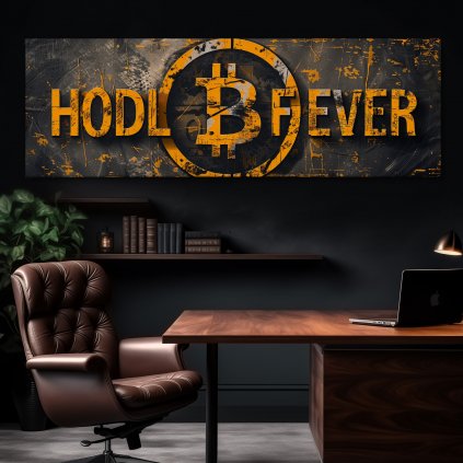 Bitcoin, HODL Fever, grunge Obraz na plátně kancelář, tmavá zeď